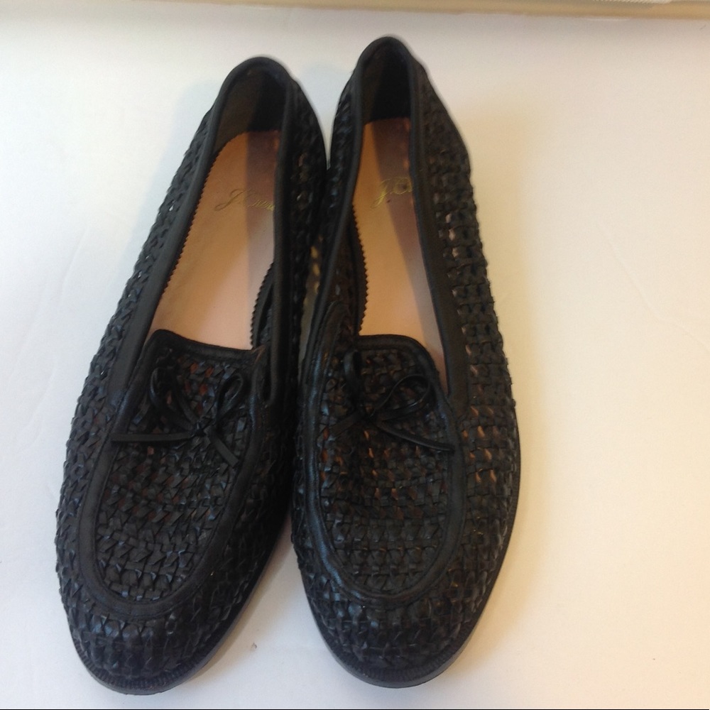 J. Crew Black Leather Shoes Woven Loafer Shoes